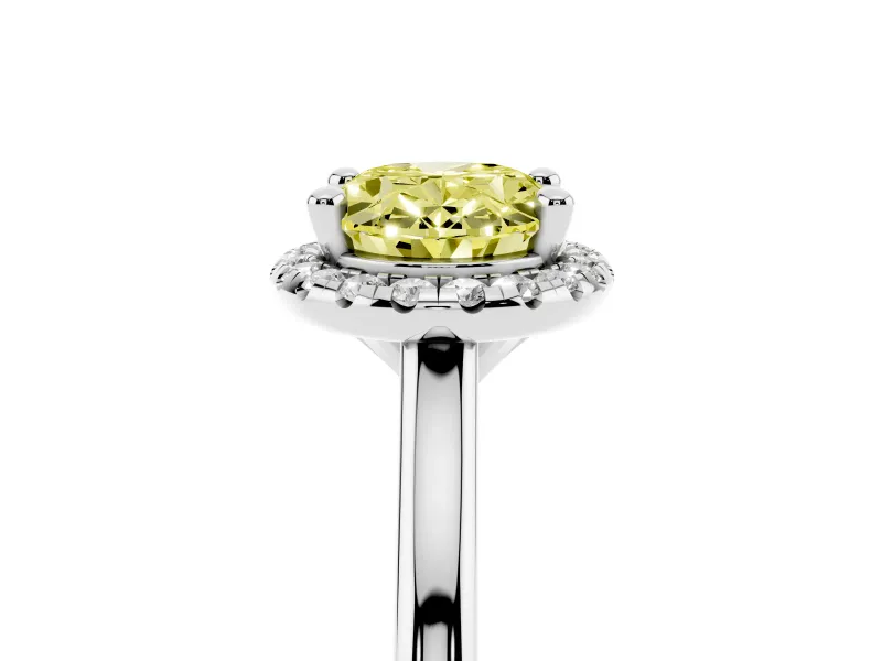 Oval Halo Engagement Ring Setting for a Fancy Yellow Lab-Grown Diamond | Plain Polished Band | White Gold