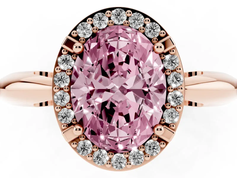 Oval Halo Engagement Ring Setting for a Fancy Pink Lab-Grown Diamond | Plain Band | Rose Gold