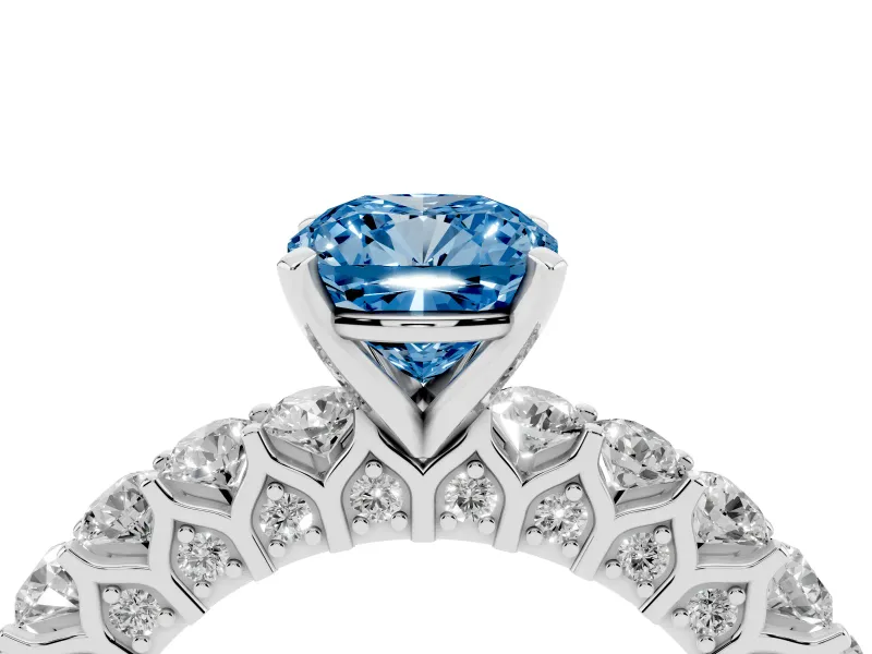 Cushion Cut Shared Prong Engagement Ring Setting for a Fancy Blue Lab-Grown Diamond | Platinum