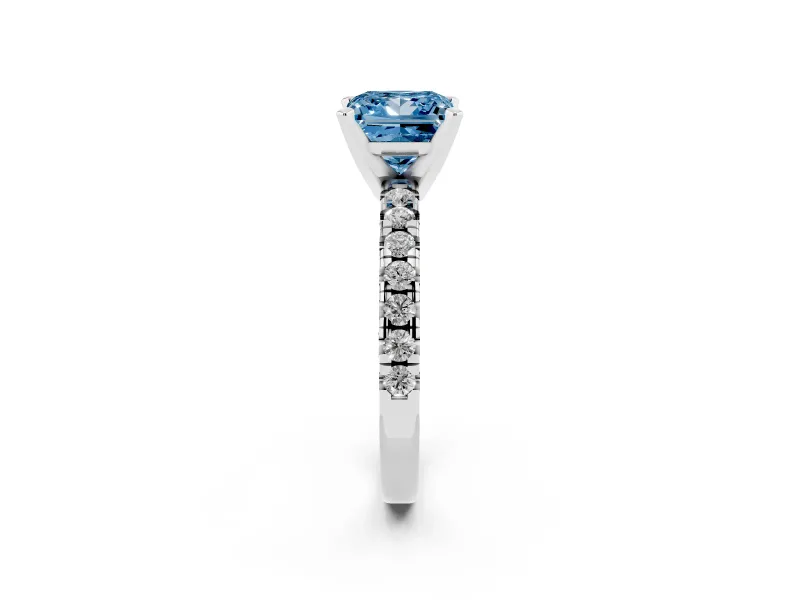 Princess Cut Pavé Solitaire Engagement Ring Setting for a Fancy Blue Lab-Grown Diamond | White Gold