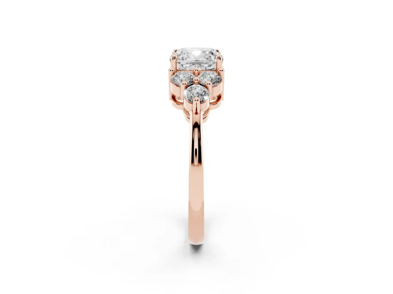 Cushion Cut Cluster Side Stone Engagement Ring Setting | Plain Band | Rose Gold
