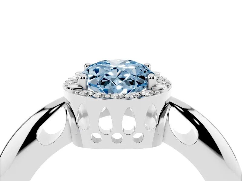 Oval Halo Engagement Ring Setting for a Fancy Blue Lab-Grown Diamond | Plain Band | White Gold