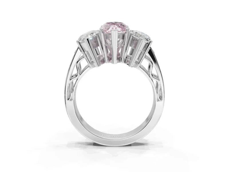 Marquise Three Stone Engagement Ring Setting for a Fancy Pink Lab-Grown Diamond | Beaded Shoulders | Sterling Silver
