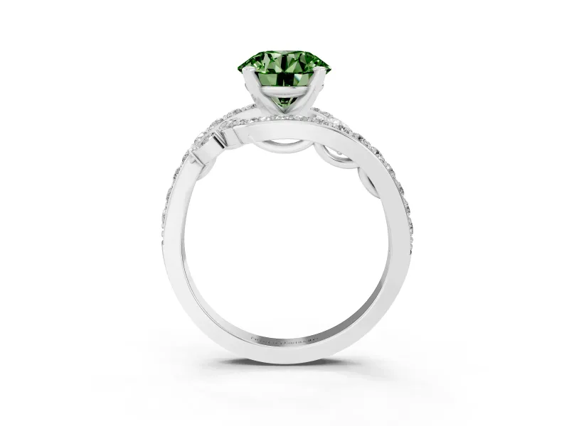 Round Bypass Engagement Ring Setting for a Fancy Green Lab-Grown Diamond | White Gold