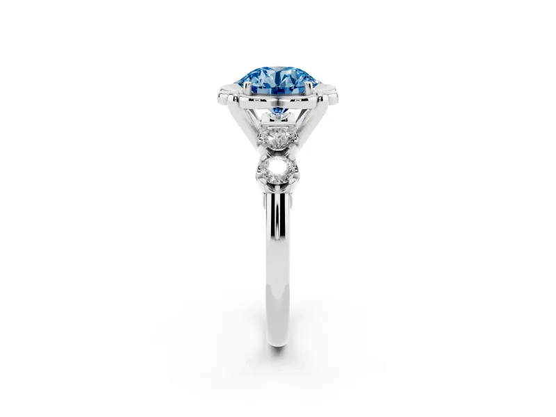 Round Floral Engagement Ring Setting for a Fancy Blue Lab-Grown Diamond | Petal Frame | Platinum