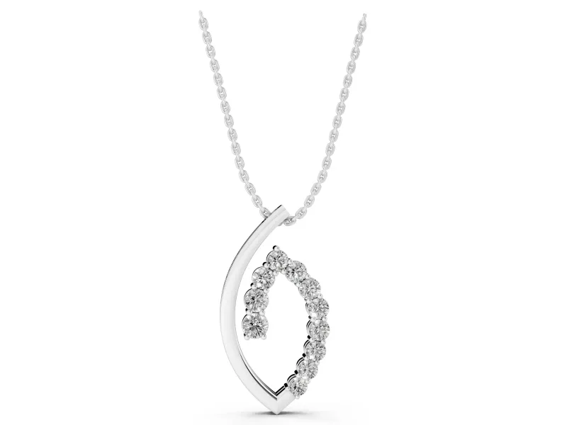 Round Lab-Grown Diamond Marquise Outline Pendant Necklace | Open Leaf Shape | White Gold