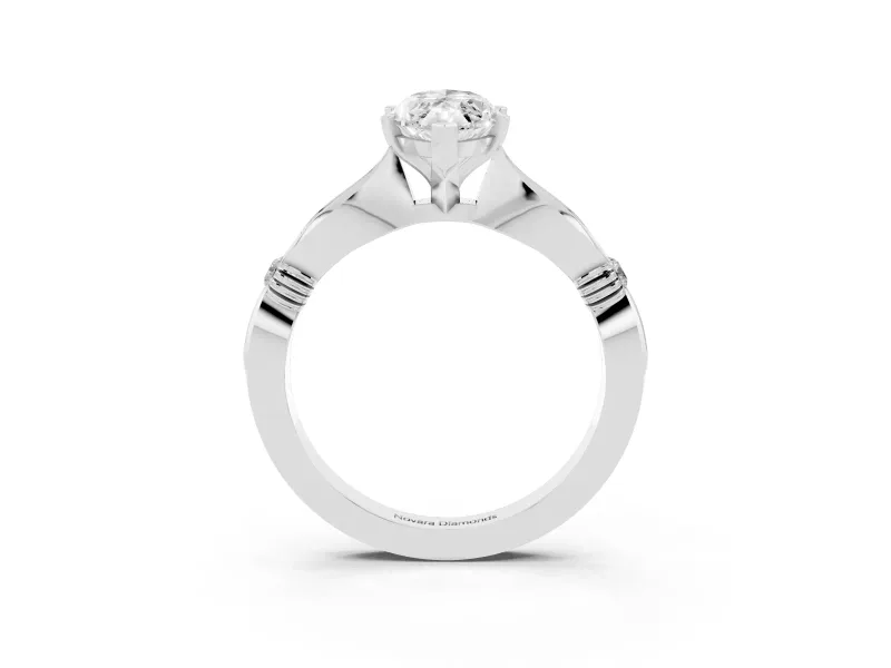 Marquise Cut Diamond Solitaire Twisted Band Ring Set in White gold with Accent Stones and Prong Setting