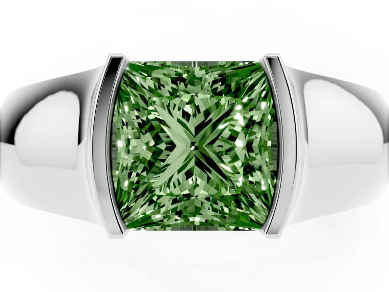Princess Cut Half Bezel Solitaire Engagement Ring Setting for a Fancy Green Lab-Grown Diamond | Wide Band | Platinum