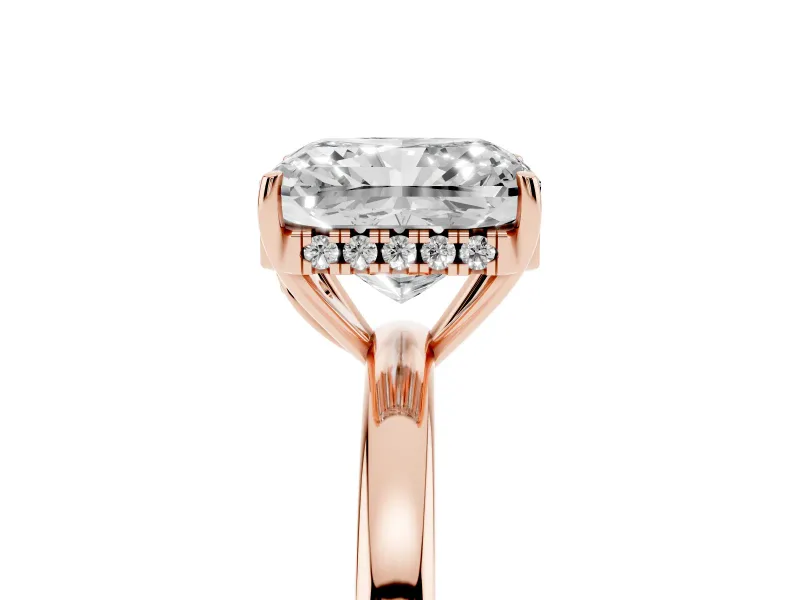 Radiant Cut Hidden Halo Solitaire Engagement Ring Setting | Thin Wire Band | Rose Gold