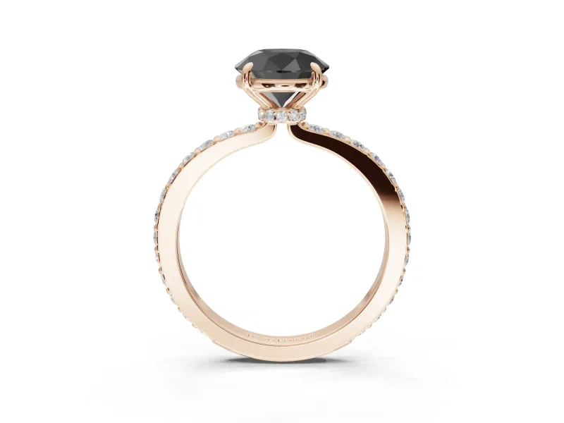 Round Hidden Halo Solitaire Engagement Ring Setting for a Black Center | Pavé Band | Rose Gold