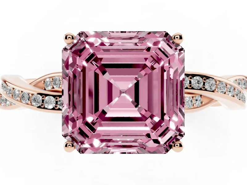 Asscher Cut Twisted Pavé Solitaire Engagement Ring Setting for a Fancy Pink Lab-Grown Diamond | Open Basket | Rose Gold