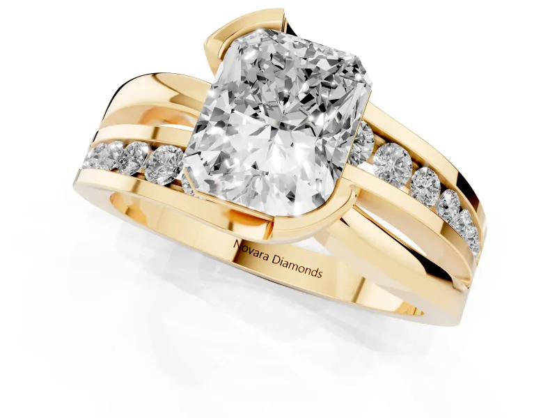 Radiant Cut Graduated Channel Bypass Engagement Ring Setting | Split Shank | Yellow Gold