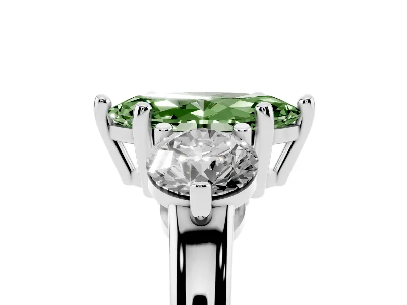 Fancy Green Marquise Cut Diamond Three-Stone Ring Set in Silver with Prong Setting and Classic Band