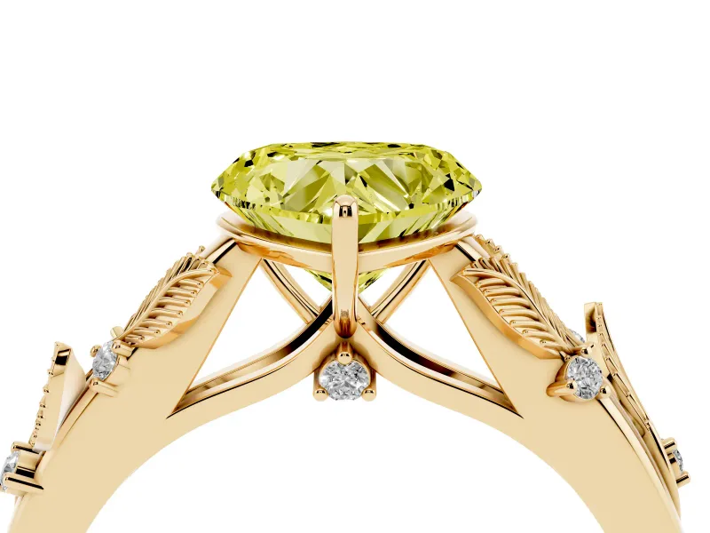 Heart-Shaped Leaf Engagement Ring Setting for a Fancy Yellow Lab-Grown Diamond | Yellow Gold