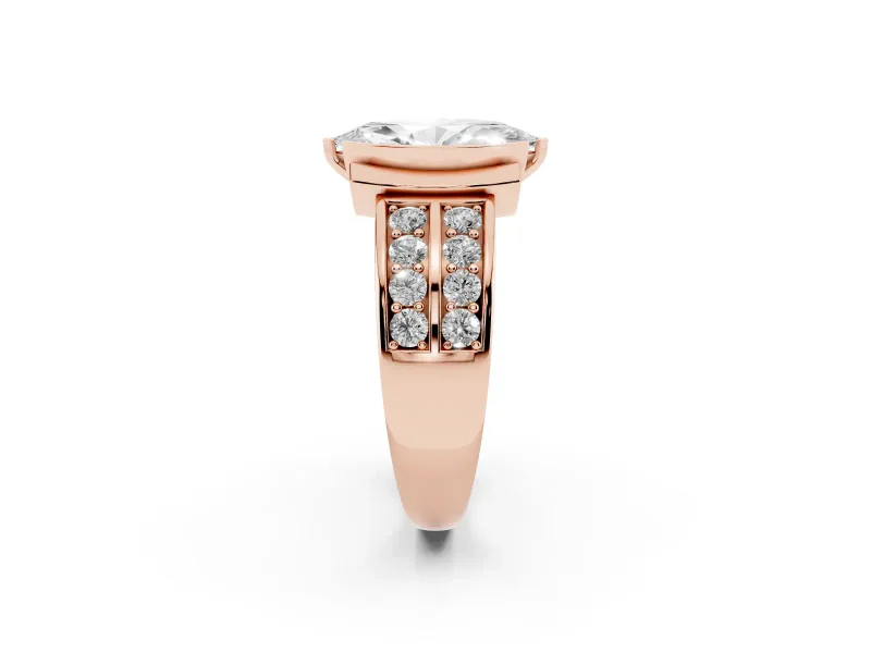 Marquise Half Bezel Engagement Ring Setting | Double Row Channel Band | Rose Gold