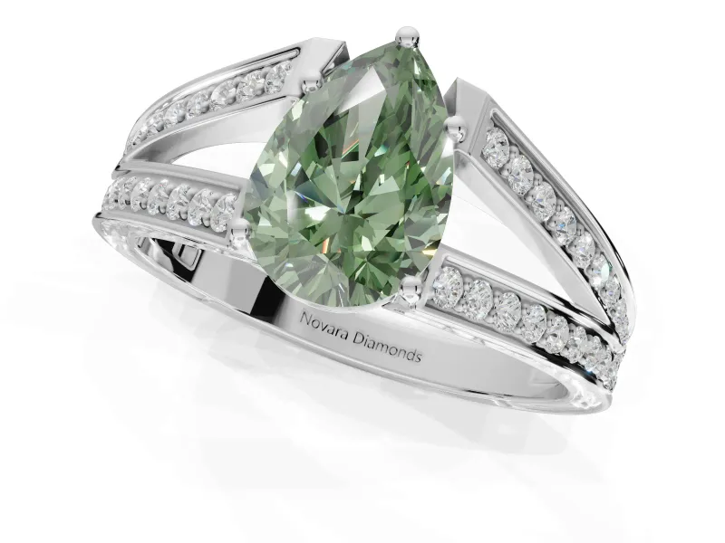 Pear-Shaped Split Shank Pavé Engagement Ring Setting for a Fancy Green Lab-Grown Diamond | Platinum