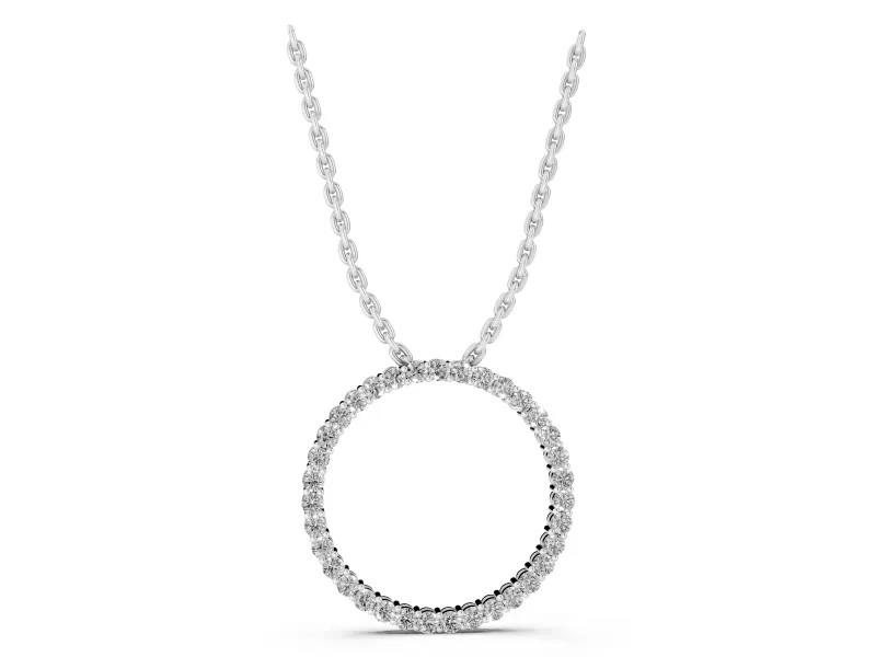 Round Lab-Grown Diamond Open Eternity Circle Pendant Necklace | Shared Prongs | White Gold