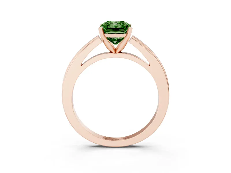 Fancy Green Radiant Cut Diamond Solitaire Ring Set in Rose gold with Prong Setting and Classic Band