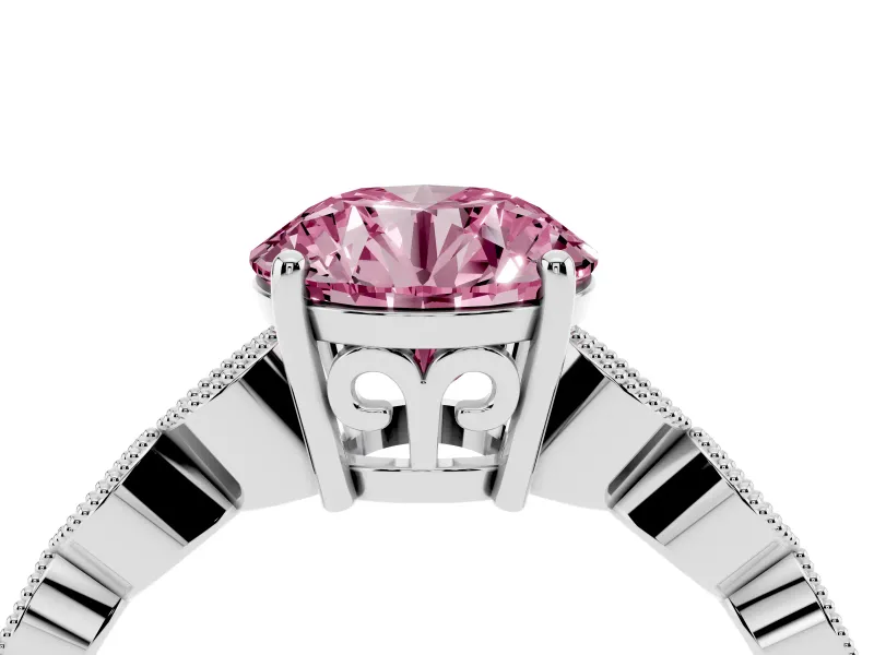 Fancy Pink Round Cut Diamond Solitaire Ring Set in Platinum with Infinity Twist Pavé Band