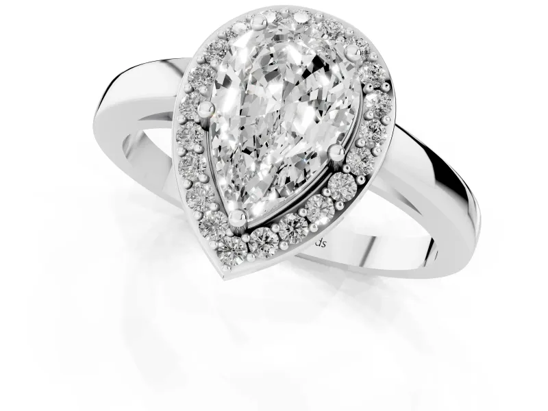Pear-Shaped Thin Halo Low Profile Engagement Ring Setting | Slim Plain Band | White Gold