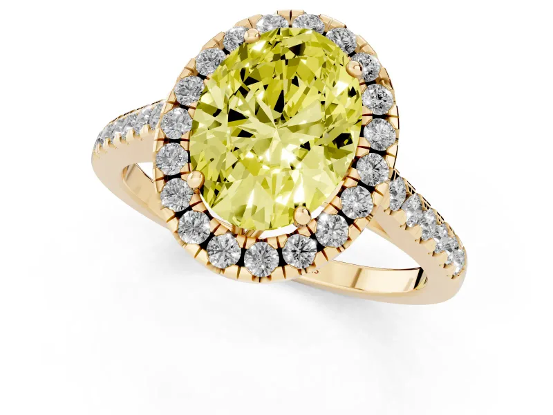 Oval Raised Halo Engagement Ring Setting for a Fancy Yellow Lab-Grown Diamond | Yellow Gold