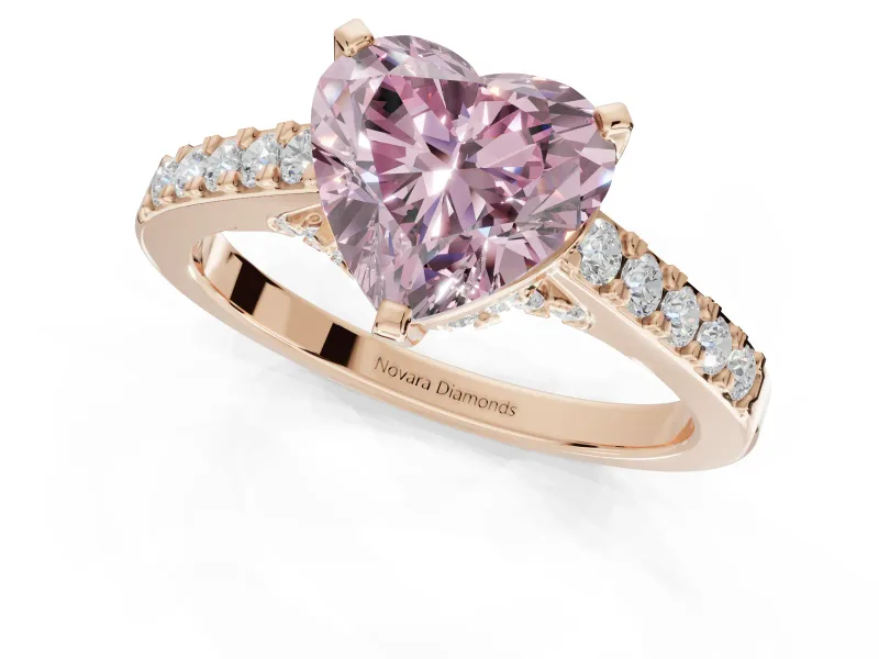 Heart-Shaped Pavé Solitaire Engagement Ring Setting for a Fancy Pink Lab-Grown Diamond | Crossover Gallery | Rose Gold