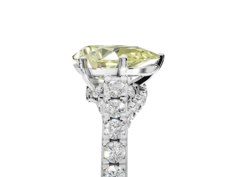 Pear-Shaped Pavé Solitaire Engagement Ring Setting for a Fancy Yellow Lab-Grown Diamond | Crossover Gallery | White Gold