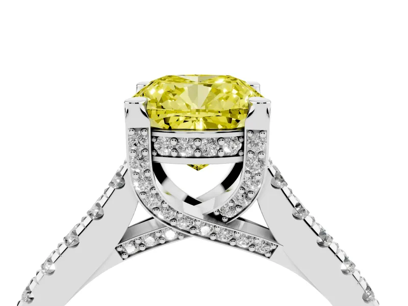 Cushion Cut Hidden Halo Engagement Ring Setting for a Fancy Yellow Lab-Grown Diamond | Claw Prongs | Sterling Silver