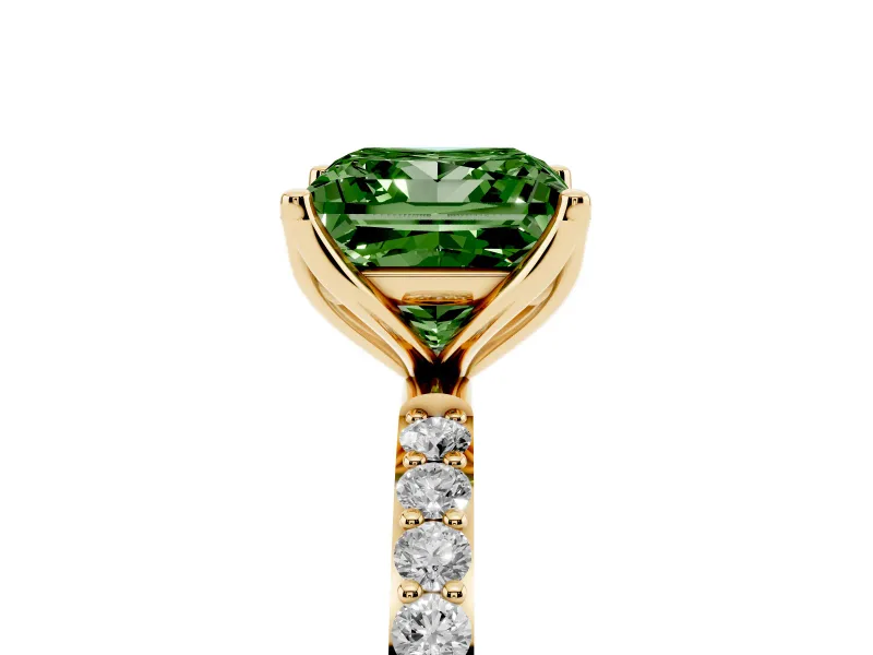 Princess Cut Pave Solitaire Engagement Ring Setting for a Fancy Green Lab-Grown Diamond | Slim Band | Yellow Gold
