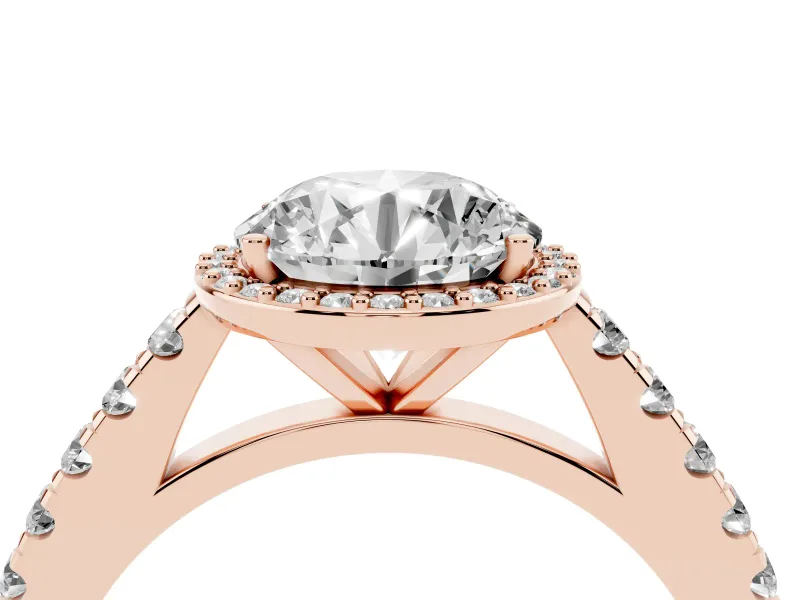 Round Halo Pavé Engagement Ring Setting | Single Row Shoulders | Rose Gold