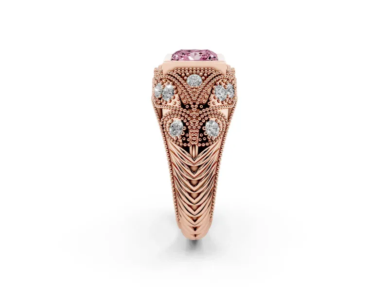 Princess Cut Vintage Bezel Engagement Ring Setting for a Fancy Pink Lab-Grown Diamond | Rose Gold