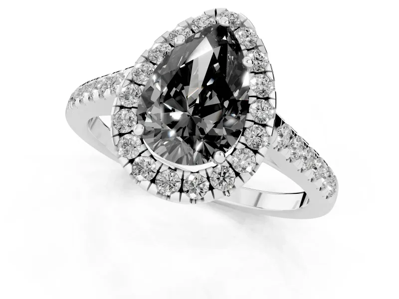 Pear-Shaped Halo Engagement Ring Setting for a Black Center | Pavé Shoulders | Platinum
