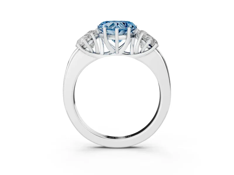 Fancy Blue Heart Cut Diamond Three-Stone Ring Set in Silver with Bold Center and Classic Band