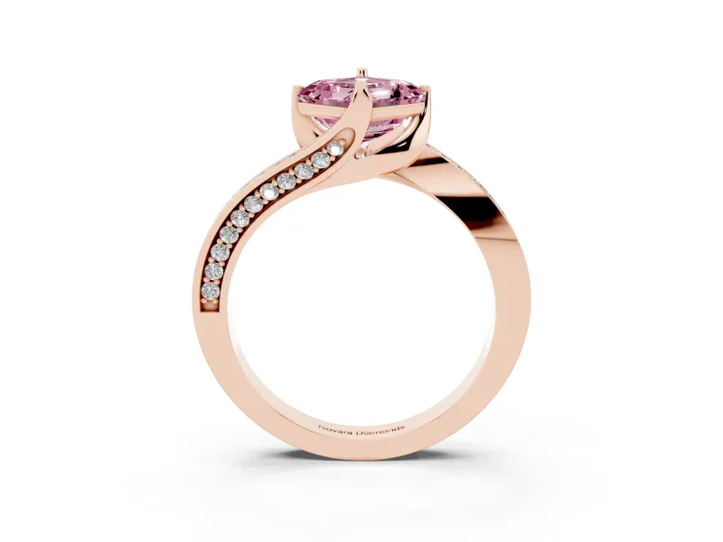 Asscher Cut Bypass Pavé Solitaire Engagement Ring Setting for a Fancy Pink Lab-Grown Diamond | Angled Head | Rose Gold