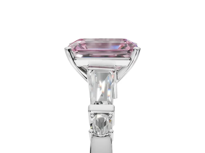 Emerald Cut Tapered Baguette Engagement Ring Setting for a Fancy Pink Lab-Grown Diamond | Sterling Silver