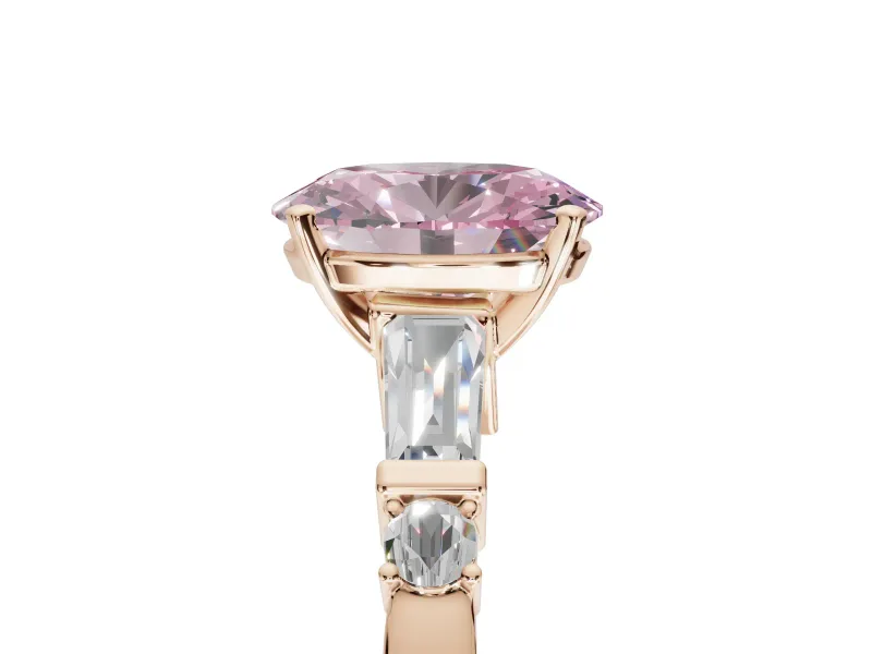 Oval Tapered Baguette Engagement Ring Setting for a Fancy Pink Lab-Grown Diamond | Rose Gold