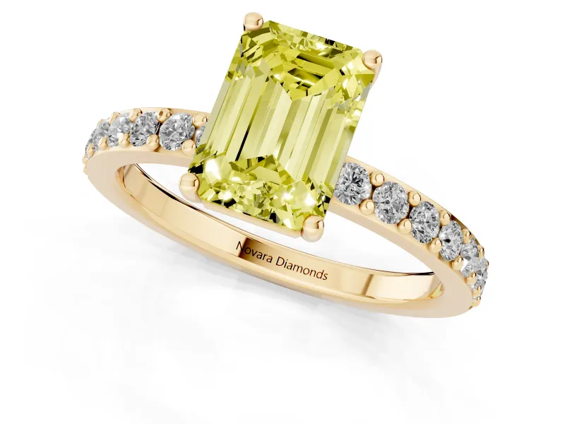 Emerald Cut Pavé Solitaire Engagement Ring Setting for a Fancy Yellow Lab-Grown Diamond | Single Row Band | Yellow Gold