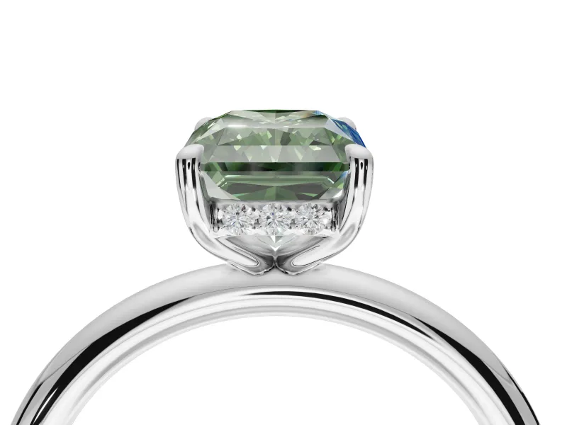 Radiant Cut Hidden Halo Ring Setting for a Fancy Green Lab-Grown Diamond | White Gold