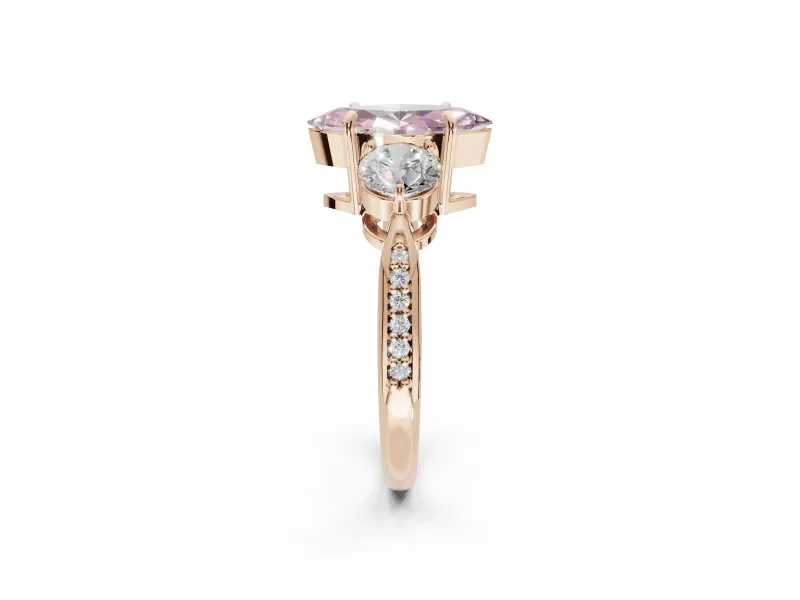 Marquise Three Stone Engagement Ring Setting for a Fancy Pink Lab-Grown Diamond | Tapered Pave Band | Rose Gold