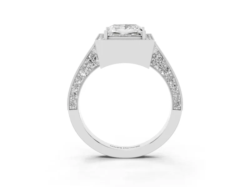 Princess Cut Vintage Milgrain Halo Engagement Ring Setting | Side Stones and Pave | Platinum
