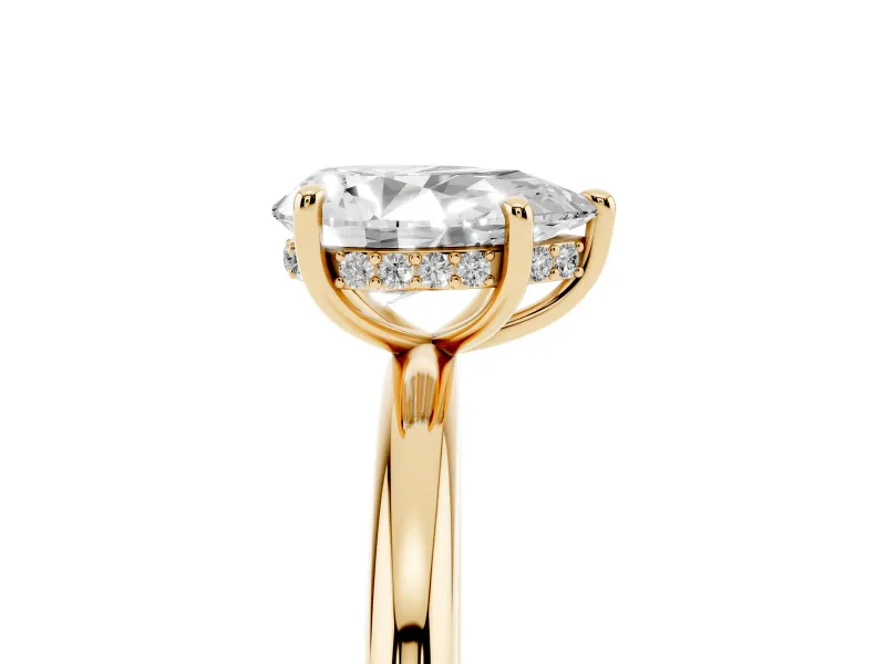 Pear-Shaped Hidden Halo Engagement Ring Setting | Thin Plain Band | Yellow Gold