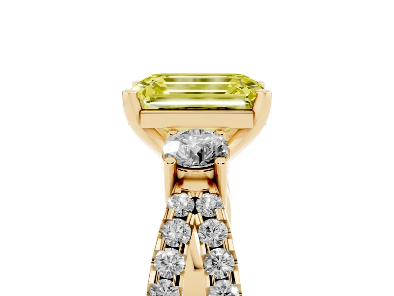 Emerald Cut Three Stone Engagement Ring Setting for a Fancy Yellow Lab-Grown Diamond | Yellow Gold