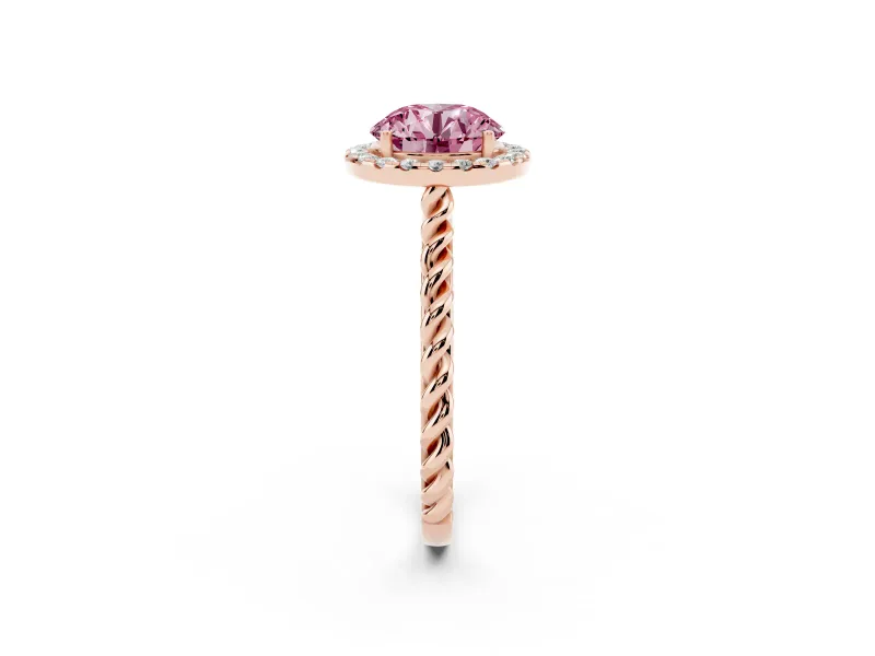 Round Rope Halo Engagement Ring Setting for a Fancy Pink Lab-Grown Diamond | Rose Gold