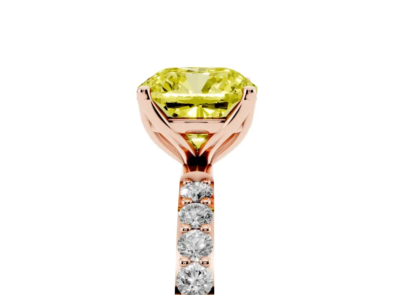 Cushion Cut Pave Solitaire Engagement Ring Setting for a Fancy Yellow Lab-Grown Diamond | Slim Band | Rose Gold
