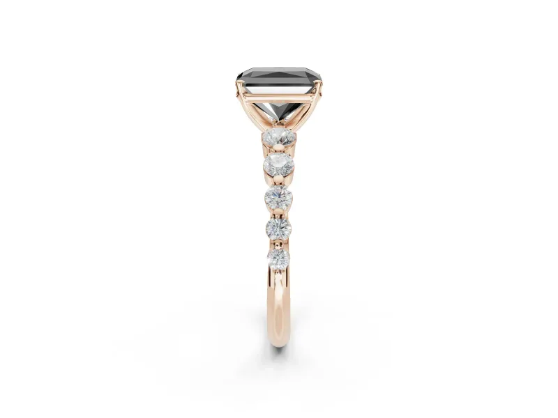 Radiant Cut Graduated Side Stone Engagement Ring Setting for a Black Center | Rose Gold