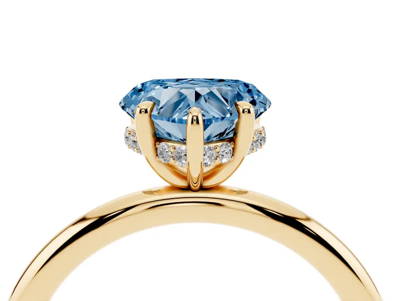 Heart-Shaped Hidden Halo Ring Setting for a Fancy Blue Lab-Grown Diamond | Yellow Gold