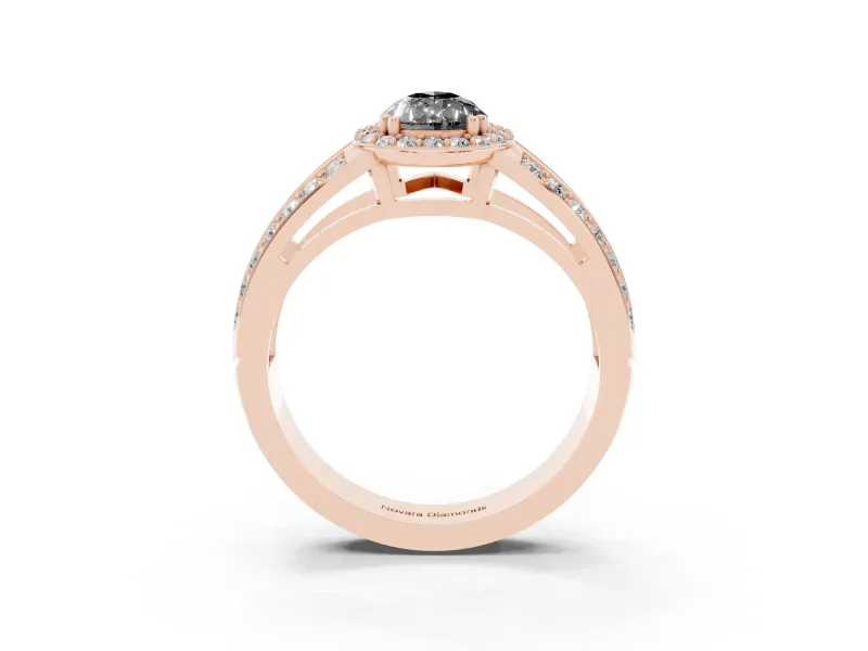 Pear-Shaped Halo Engagement Ring Setting for a Black Center | Two-Row Pavé Split Shank | Rose Gold