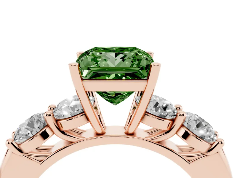 Princess Cut Five Stone Engagement Ring Setting for a Fancy Green Lab-Grown Diamond | Prong Set Side Stones | Rose Gold