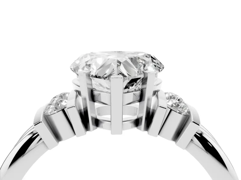 Heart-Shaped Bar-Set Accent Engagement Ring Setting | Grooved Band | White Gold