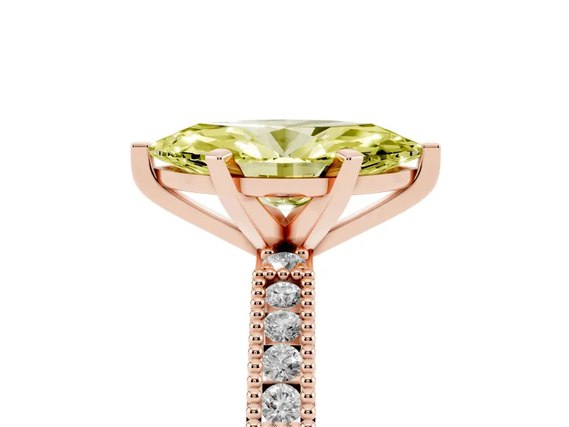 Fancy Yellow Marquise Cut Diamond Solitaire Ring Set in Rose gold with Slim Pavé Band and Prong Setting